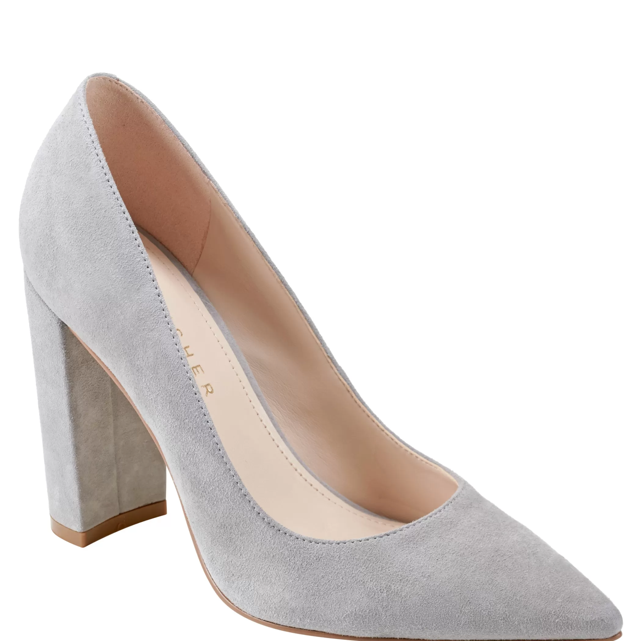 Best Sale Marc Fisher Abilene Block Heel Pointy Toe Pump Light Grey Suede