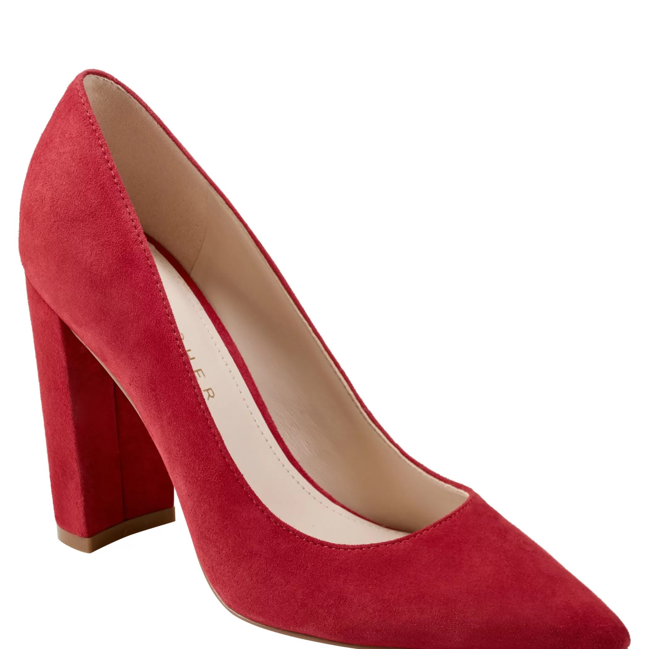 Clearance Marc Fisher Abilene Block Heel Pointy Toe Pump Medium Red Suede