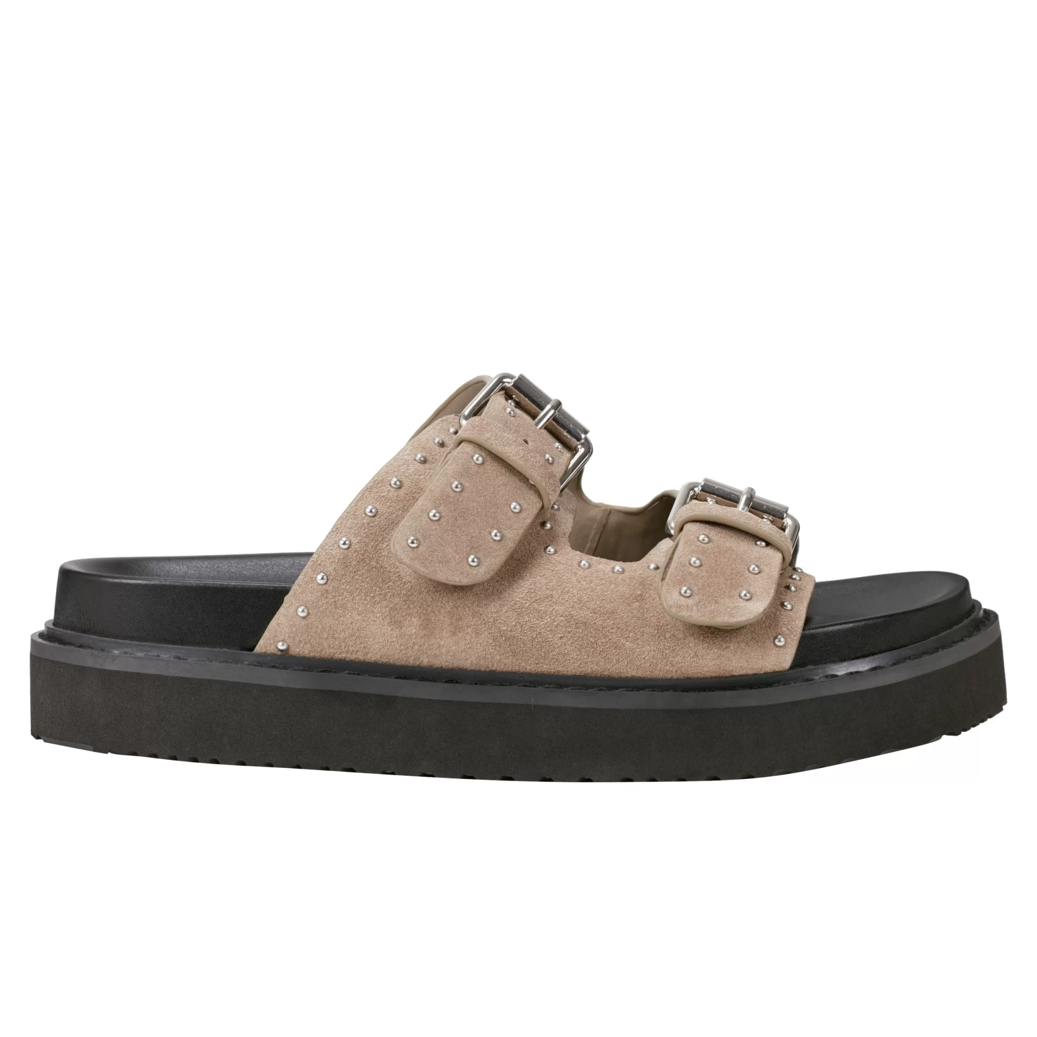 Clearance Marc Fisher Agusta Studded Slide Sandal Taupe Suede