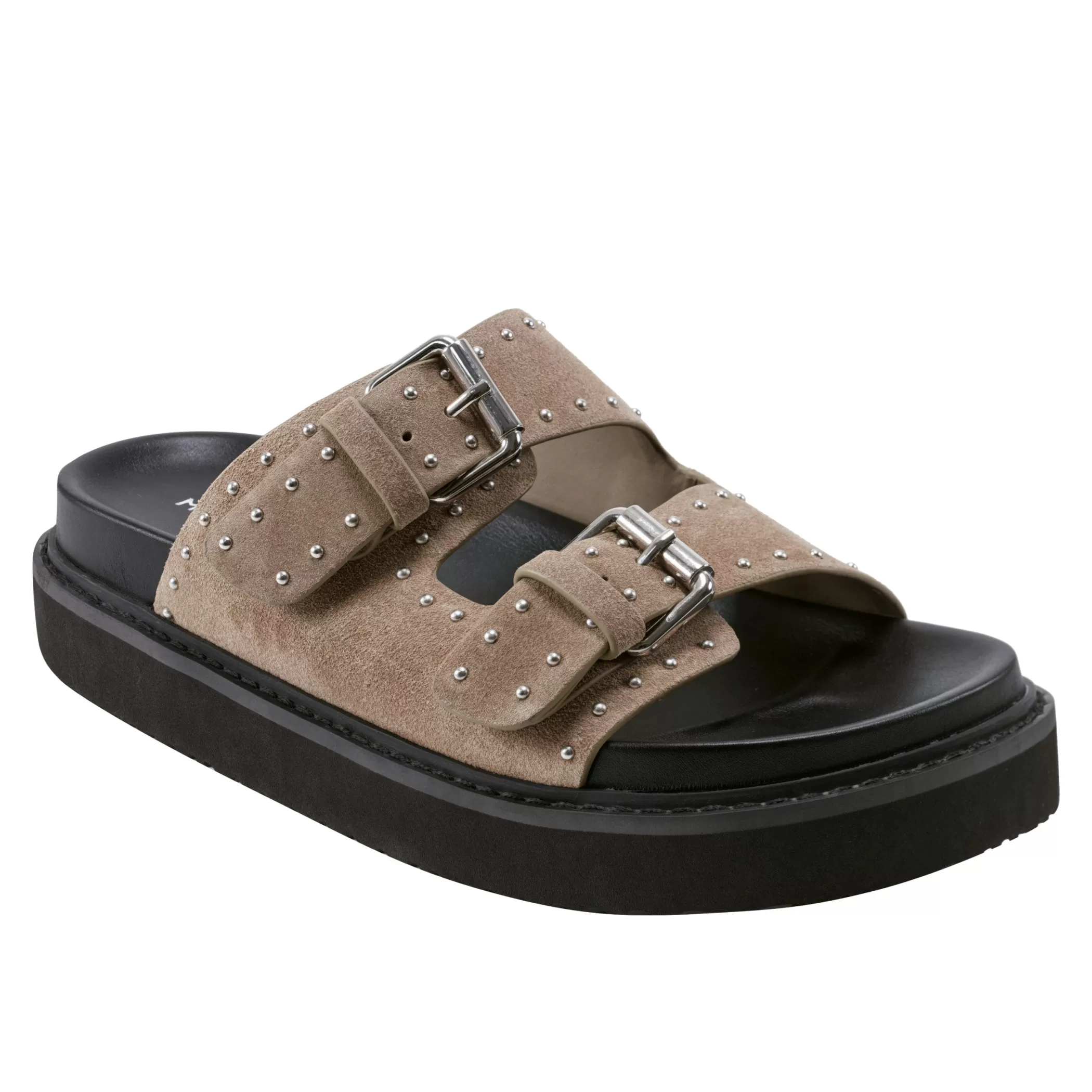 Clearance Marc Fisher Agusta Studded Slide Sandal Taupe Suede