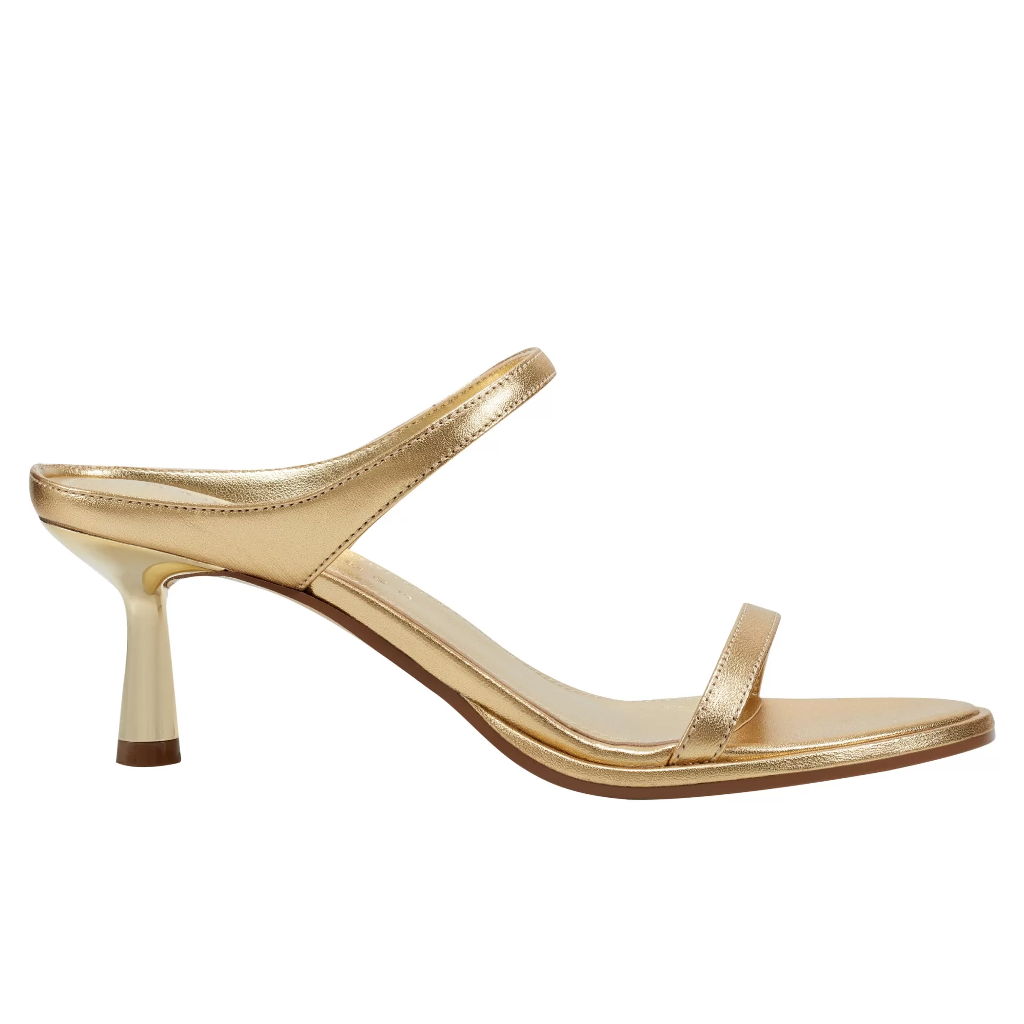 Best Sale Marc Fisher Alonde Heeled Slide Sandal Gold Leather