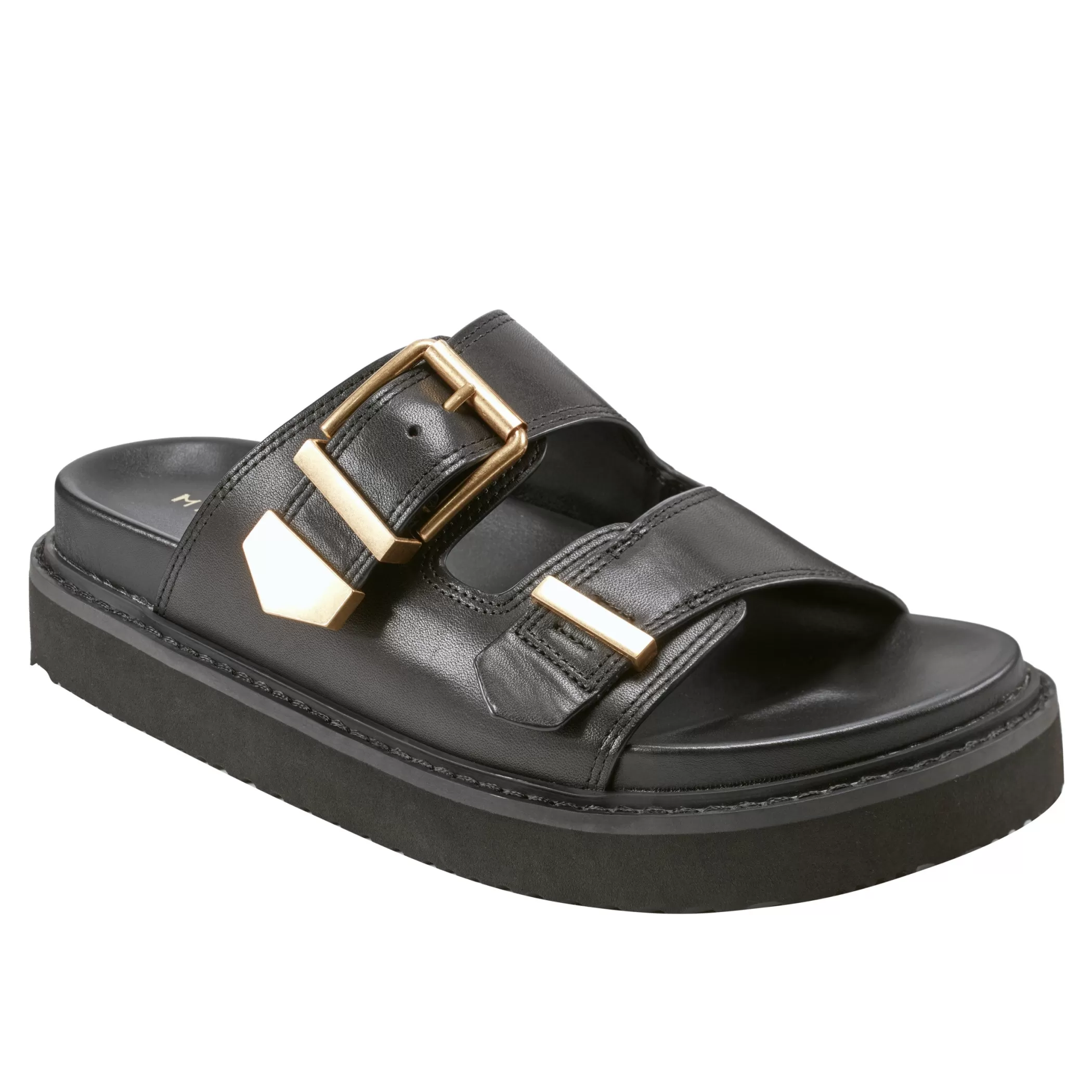 Fashion Marc Fisher Amirra Buckle Slide Sandal Black Leather