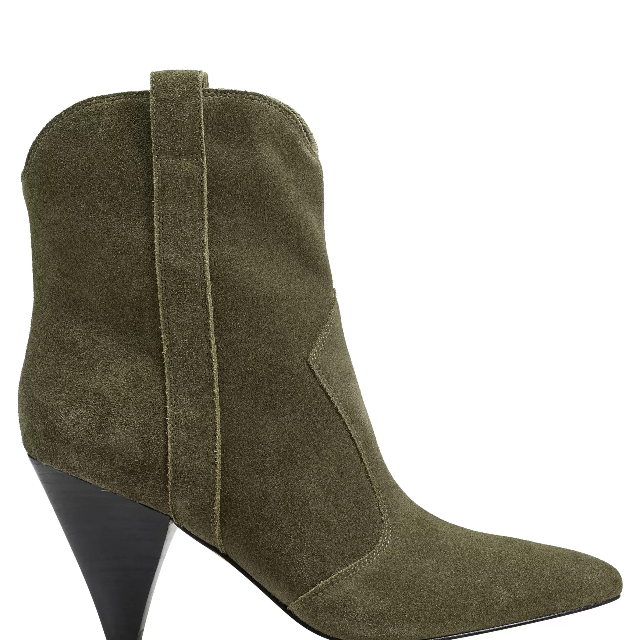 New Marc Fisher Carissa Heeled Western Bootie Olive Suede