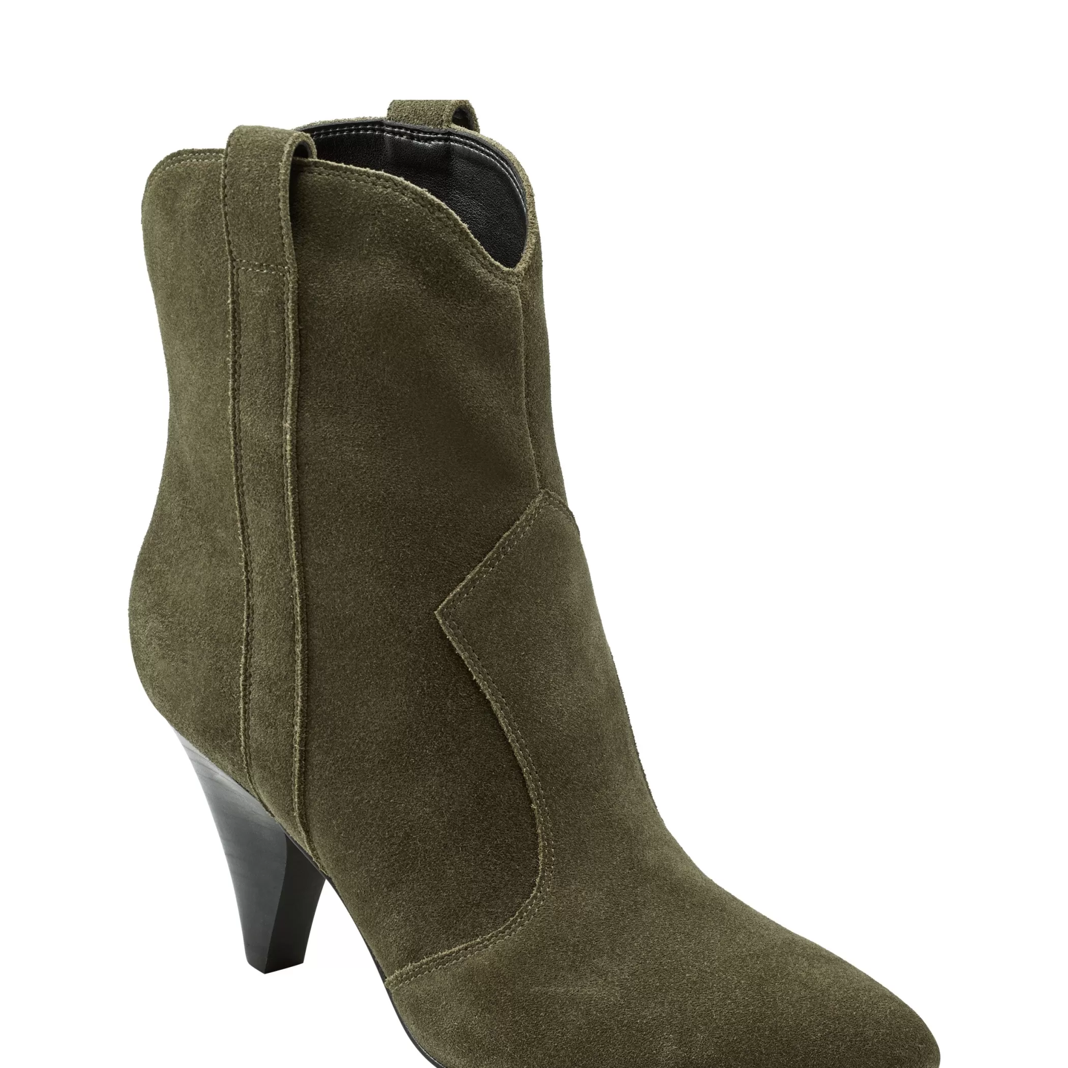 New Marc Fisher Carissa Heeled Western Bootie Olive Suede