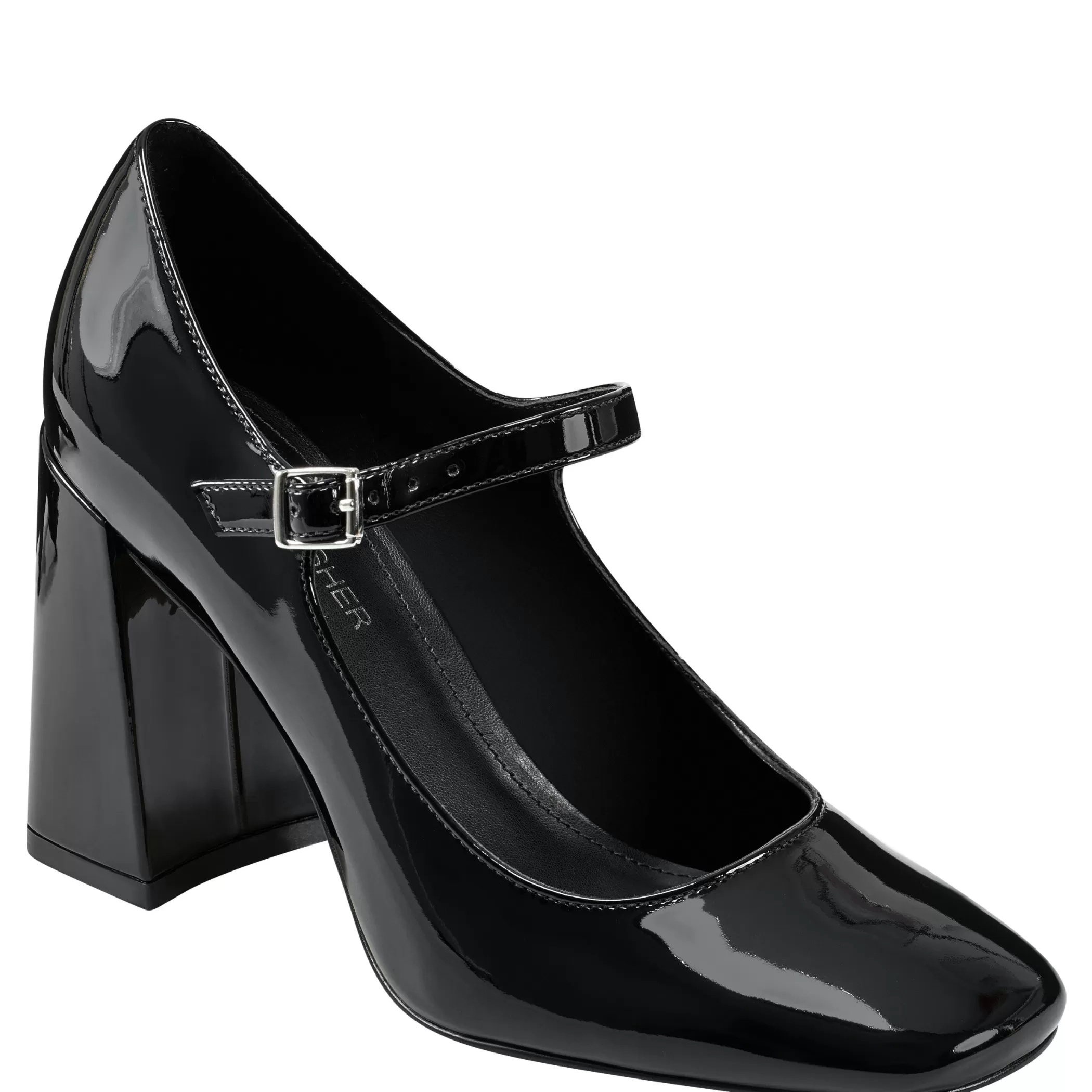 Cheap Marc Fisher Charin Block Heel Mary Jane Black Patent