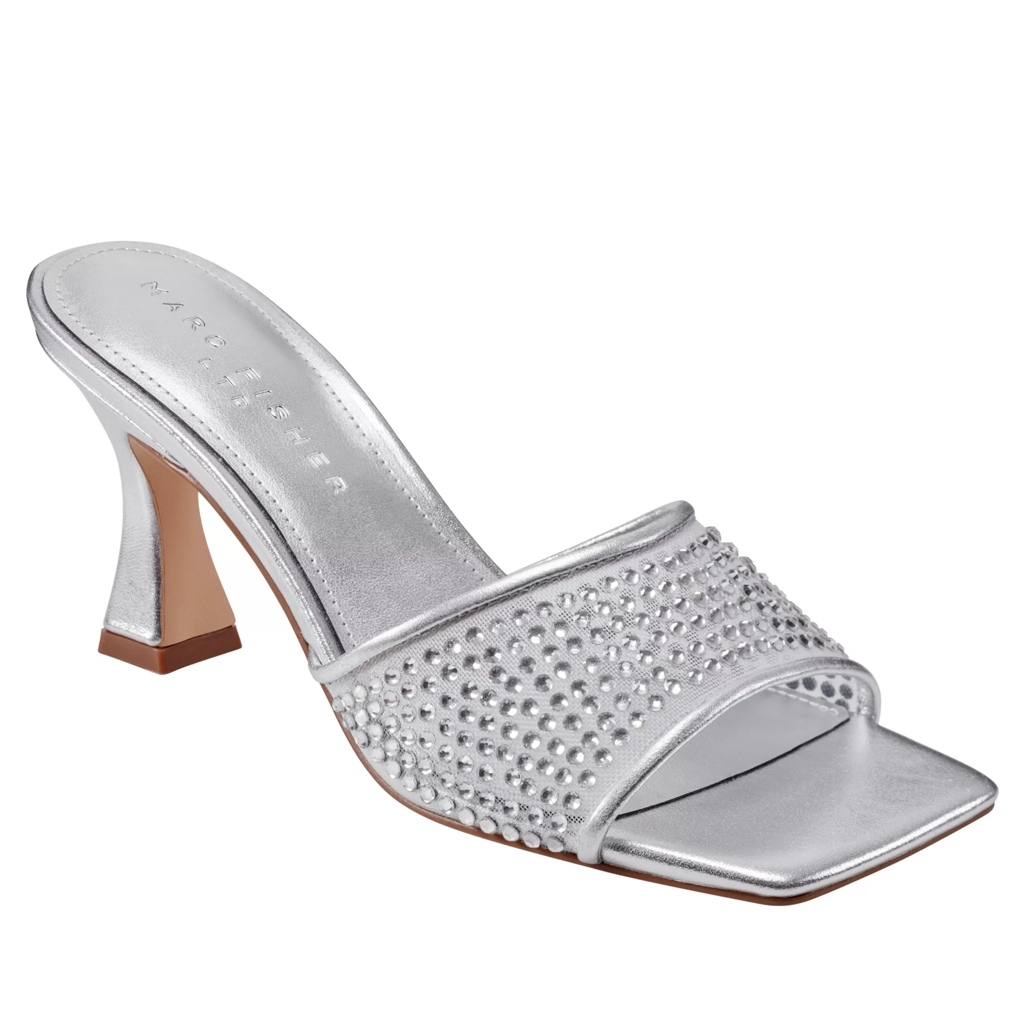 Cheap Marc Fisher Delaney Studded Slide Sandal Silver Leather