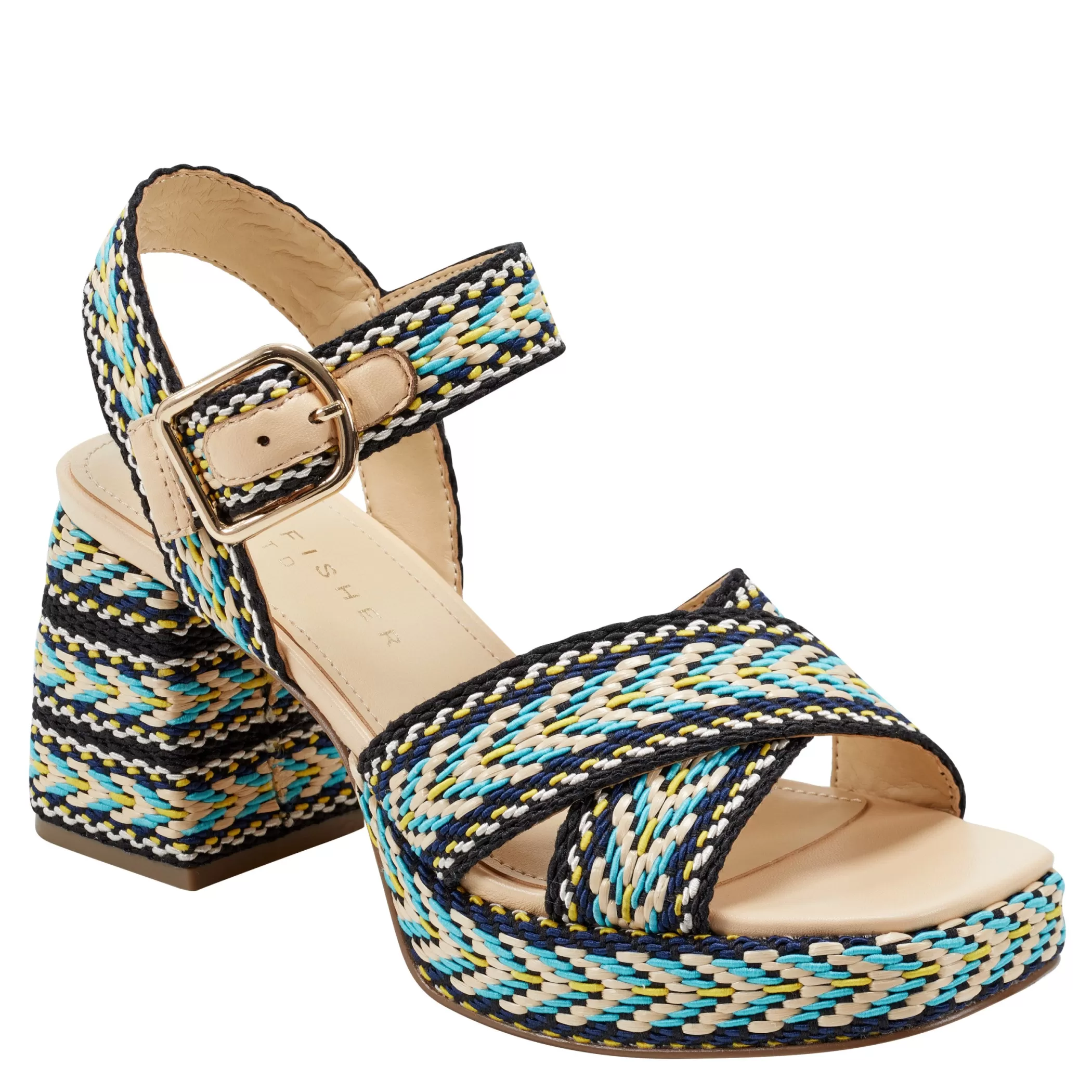 Cheap Marc Fisher Gemmie Platform Sandal Blue Multi