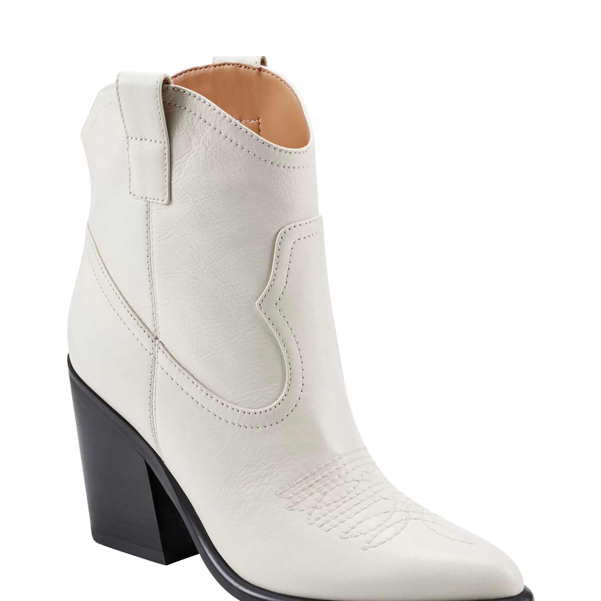 Shop Marc Fisher Jalella Detailed Western Bootie Ivory Leather