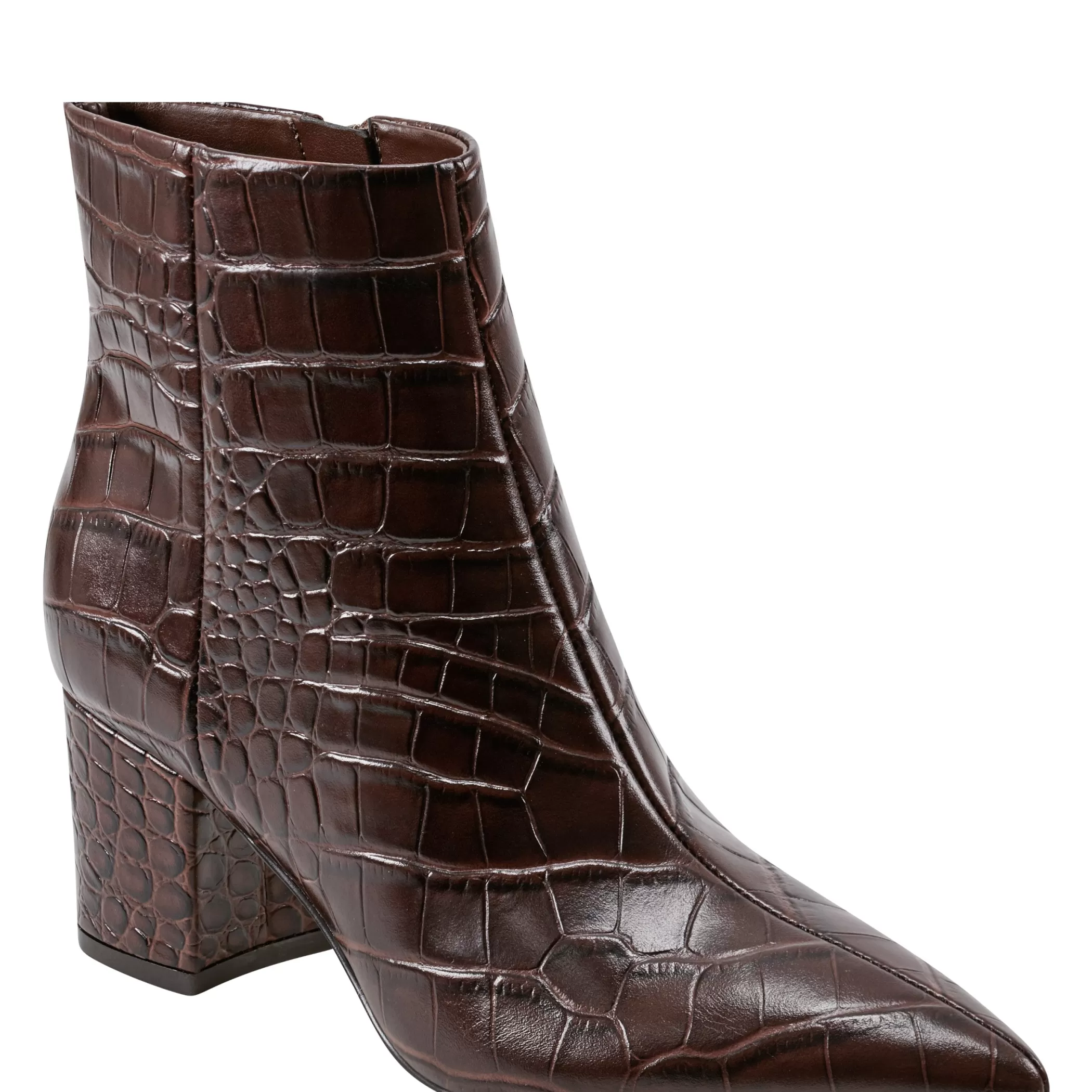 Shop Marc Fisher Jarli Pointy Ankle Bootie Brown Croco Leather