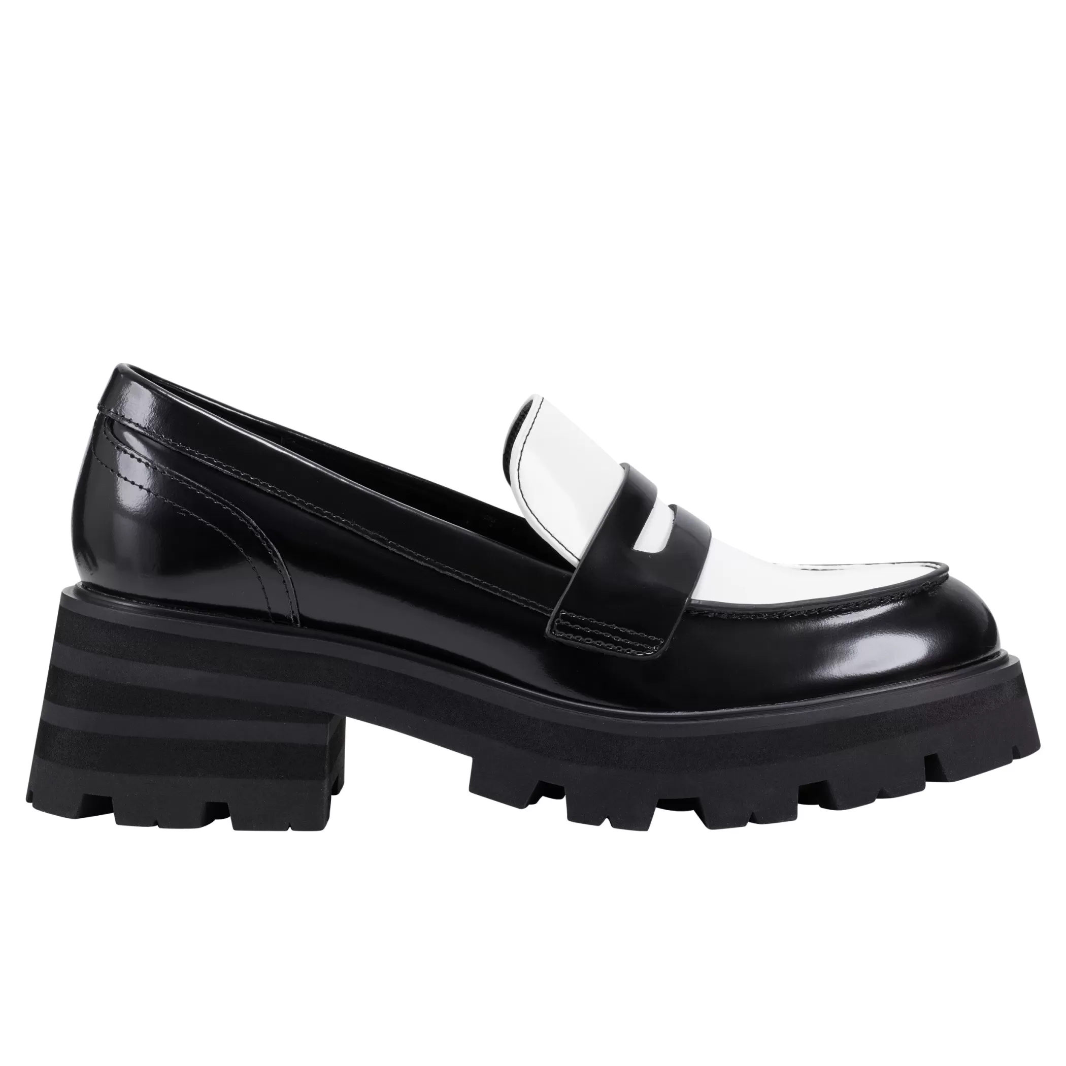 Clearance Marc Fisher Latika Lug Sole Loafer Black and White