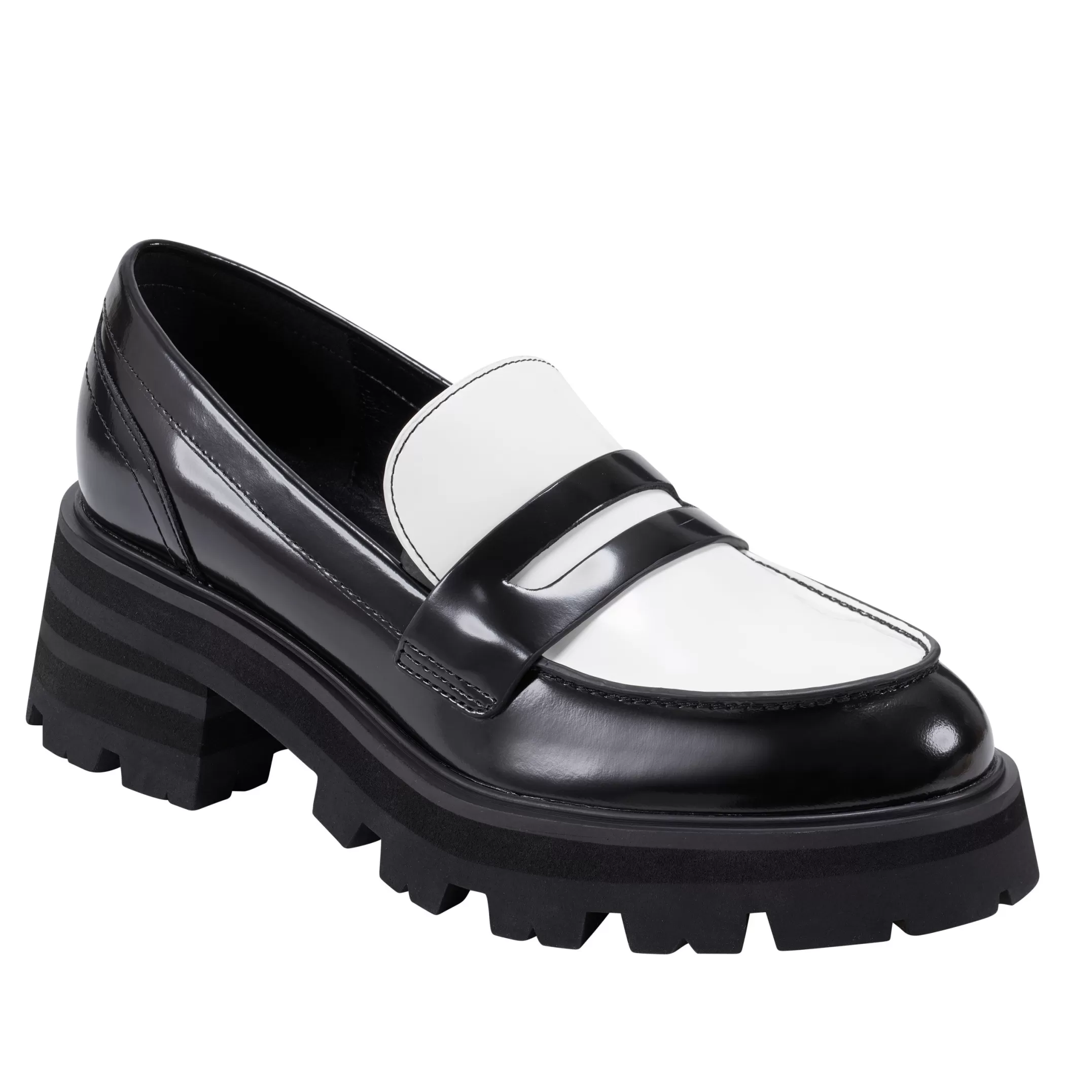 Clearance Marc Fisher Latika Lug Sole Loafer Black and White