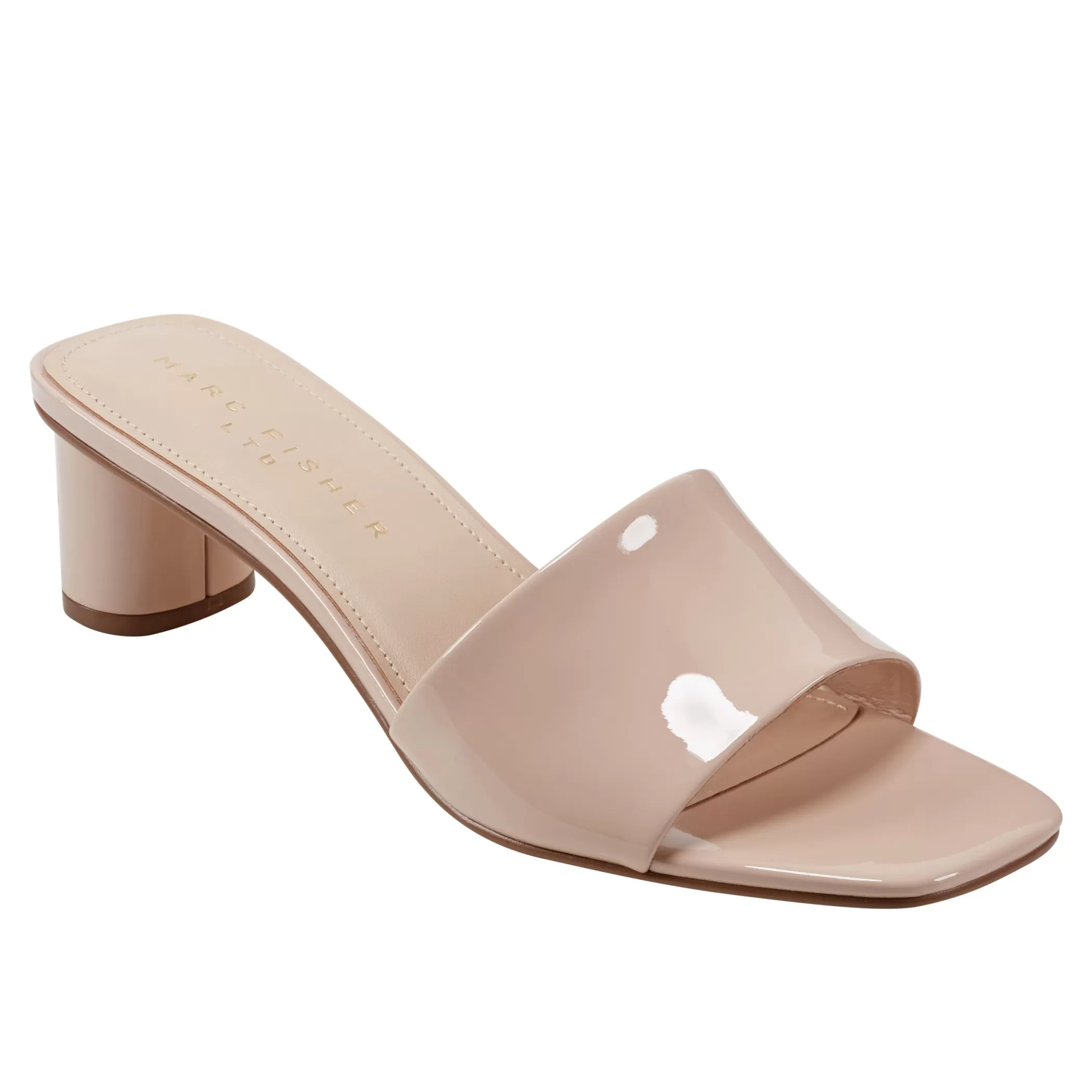 Fashion Marc Fisher Nemmie Heeled Slide Sandal Natural Patent Leather