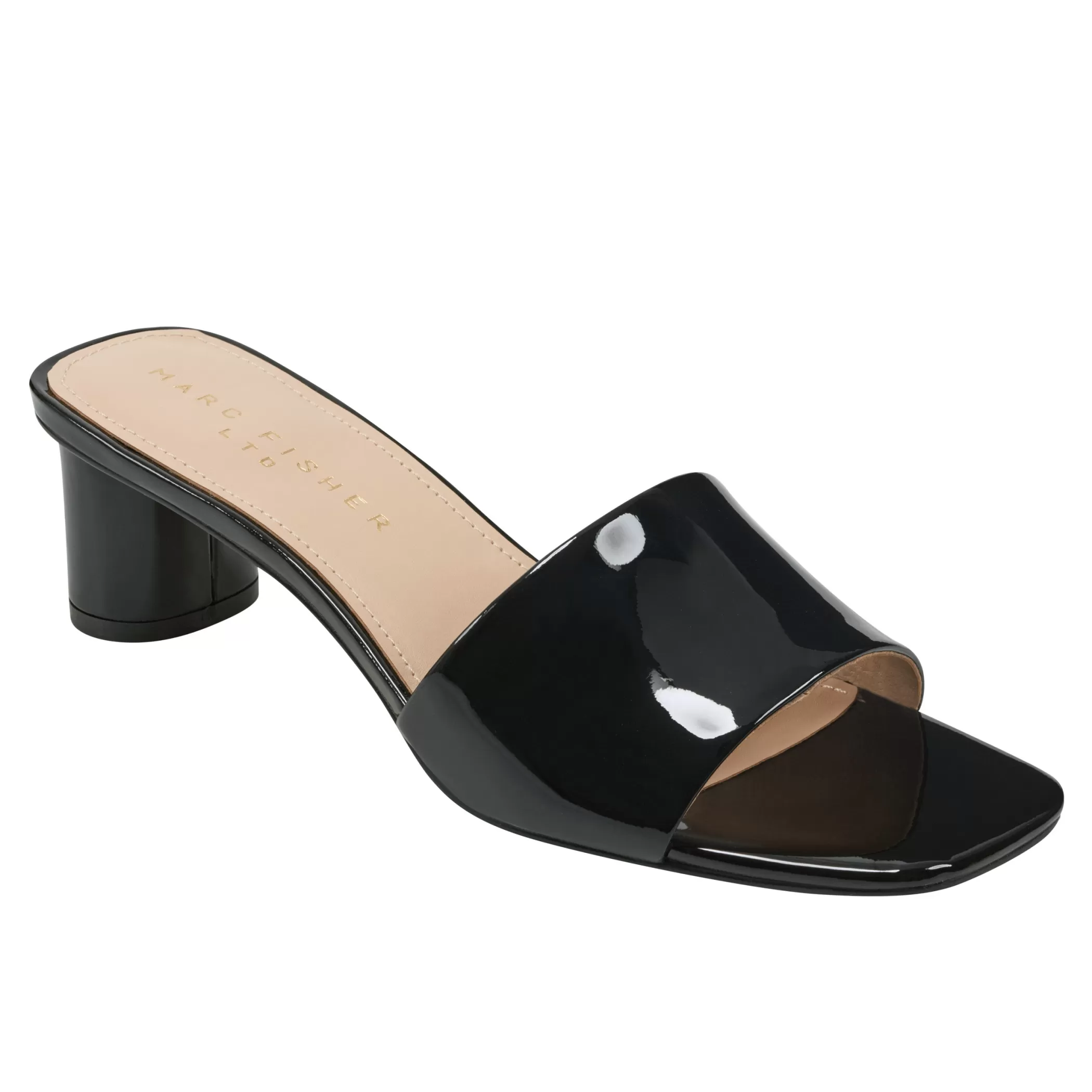 Fashion Marc Fisher Nemmie Heeled Slide Sandal Black Patent Leather