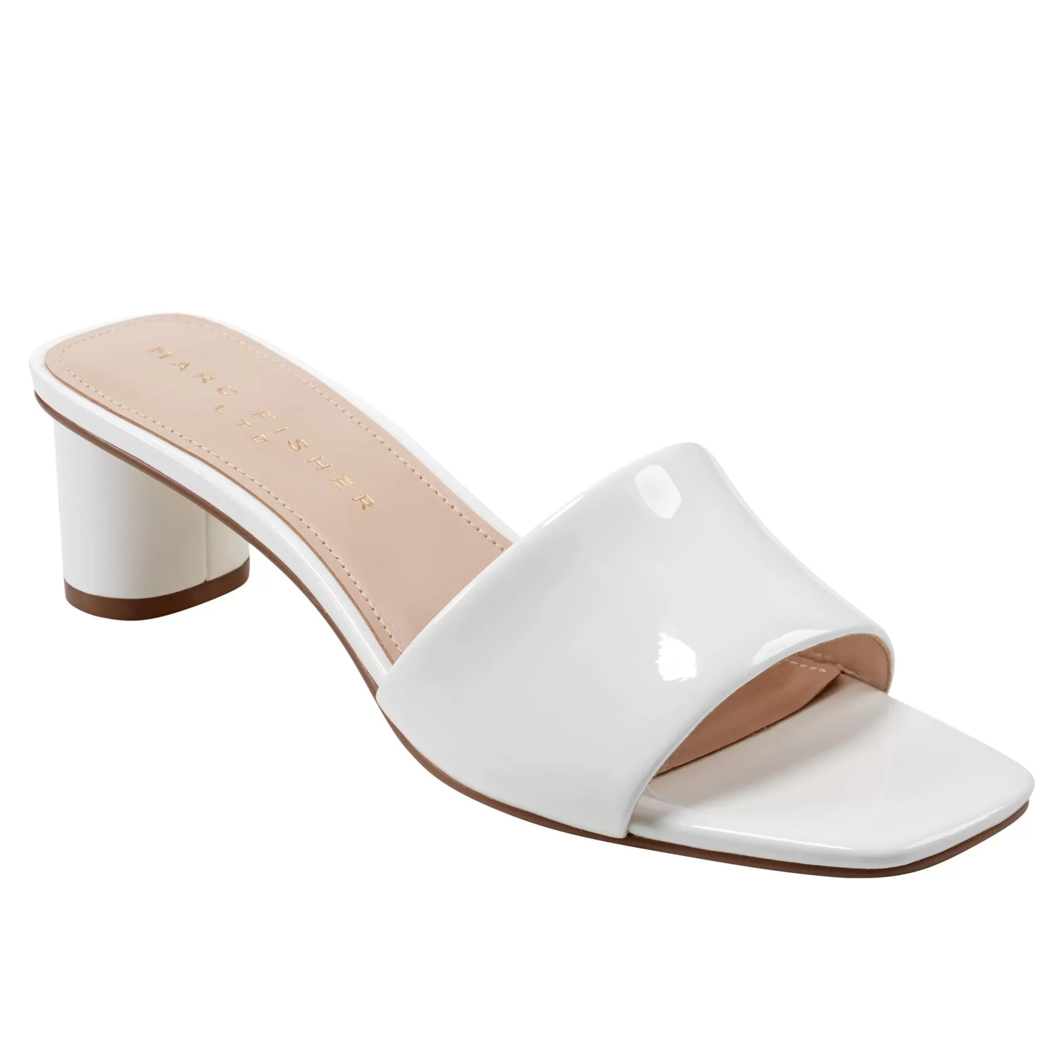 Fashion Marc Fisher Nemmie Heeled Slide Sandal White Patent Leather