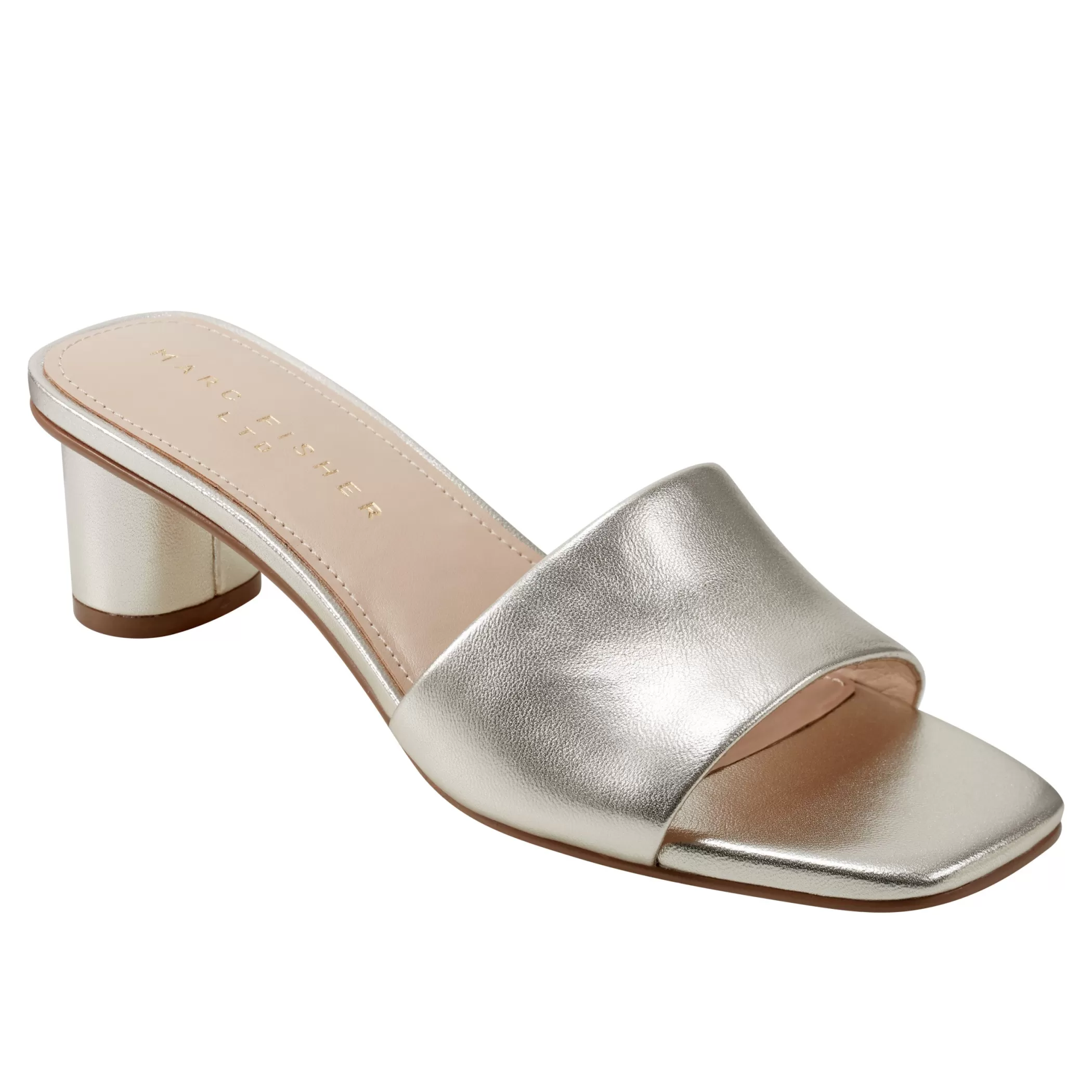 Online Marc Fisher Nemmie Heeled Slide Sandal Platino Leather