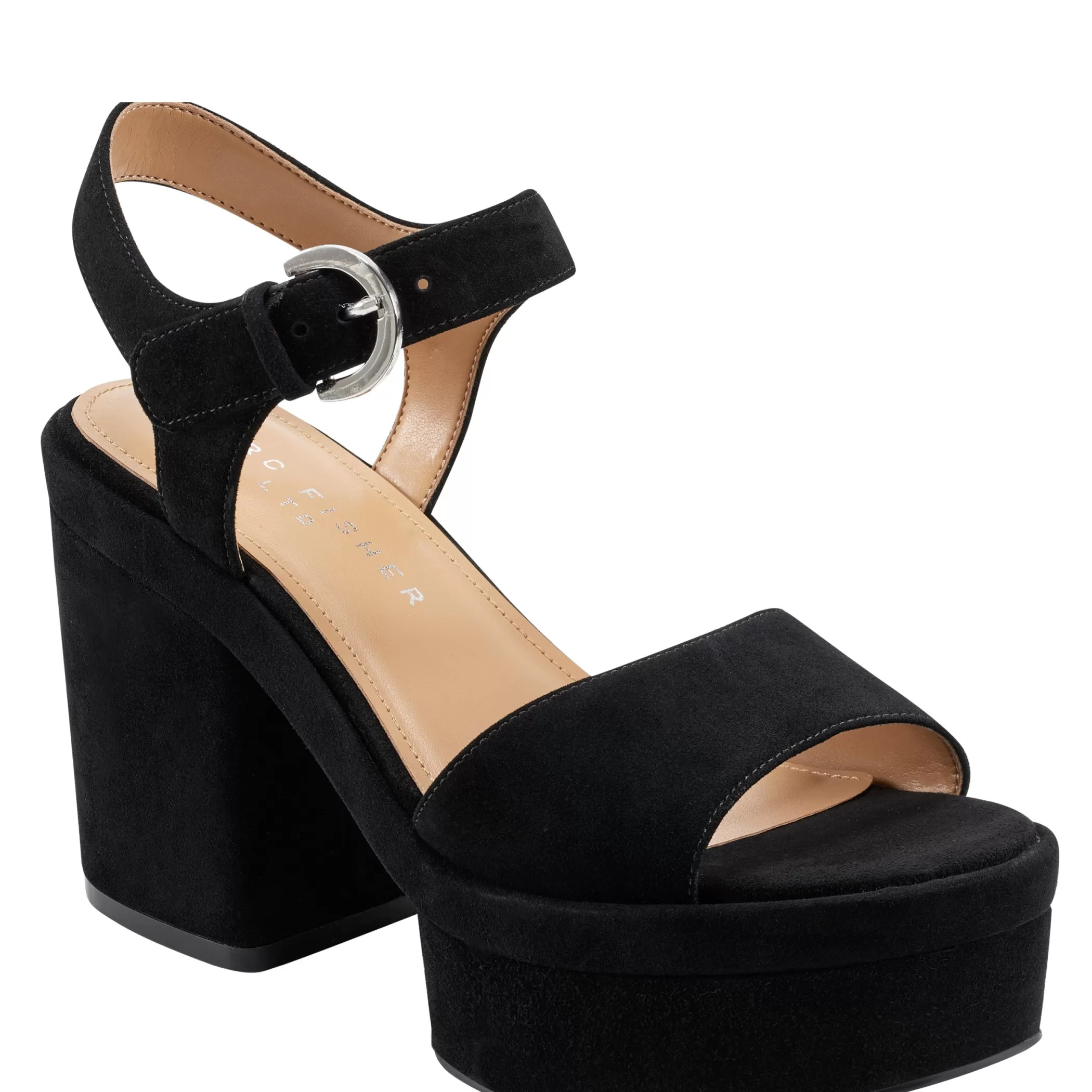 Outlet Marc Fisher Normi Platform Sandal Black Suede