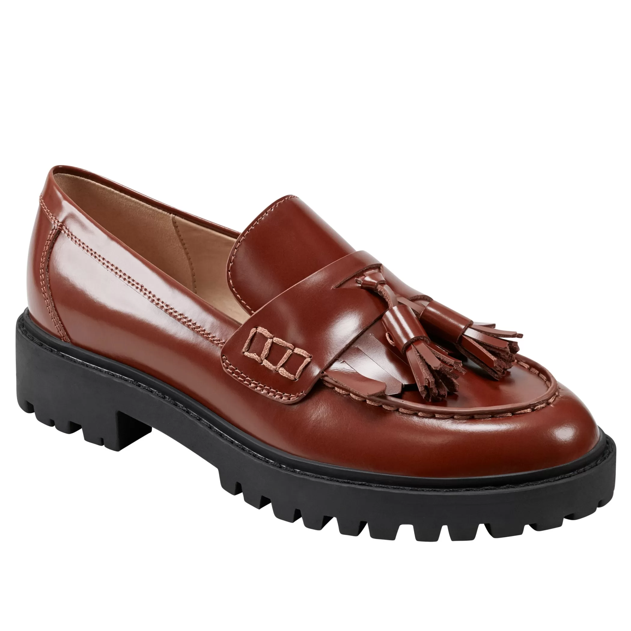 Sale Marc Fisher Ozzie Tassle Loafer Brown Leather