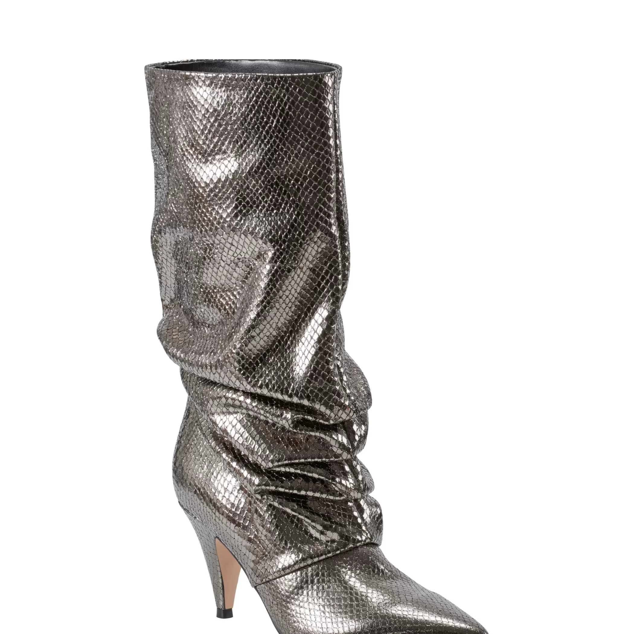 New Marc Fisher Paityn Scrunch Dress Boot Pewter Leather