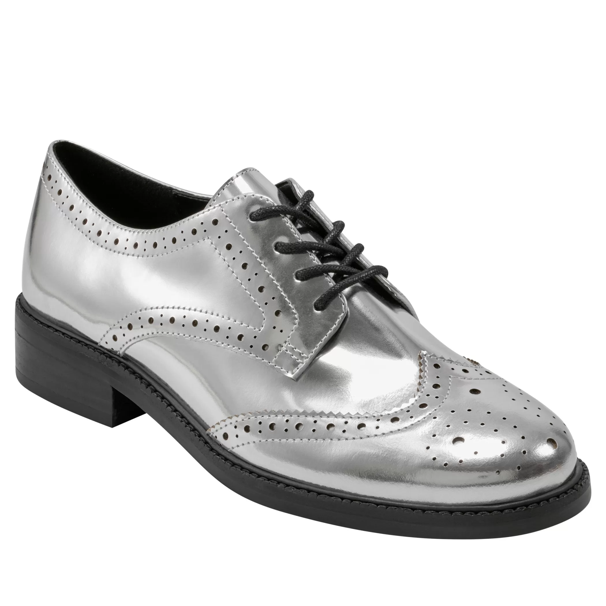 Cheap Marc Fisher Perrie Lace-Up Oxford Silver Leather