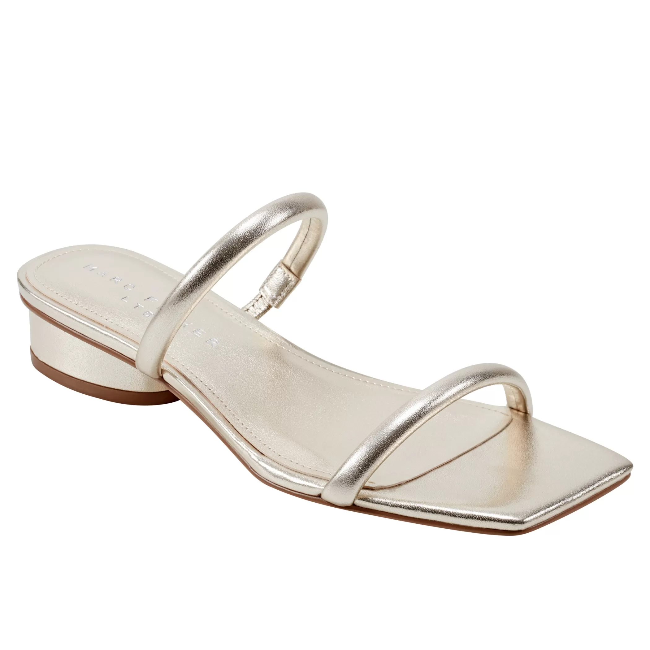 Outlet Marc Fisher Raelyn Heeled Slide Sandal Platino Leather