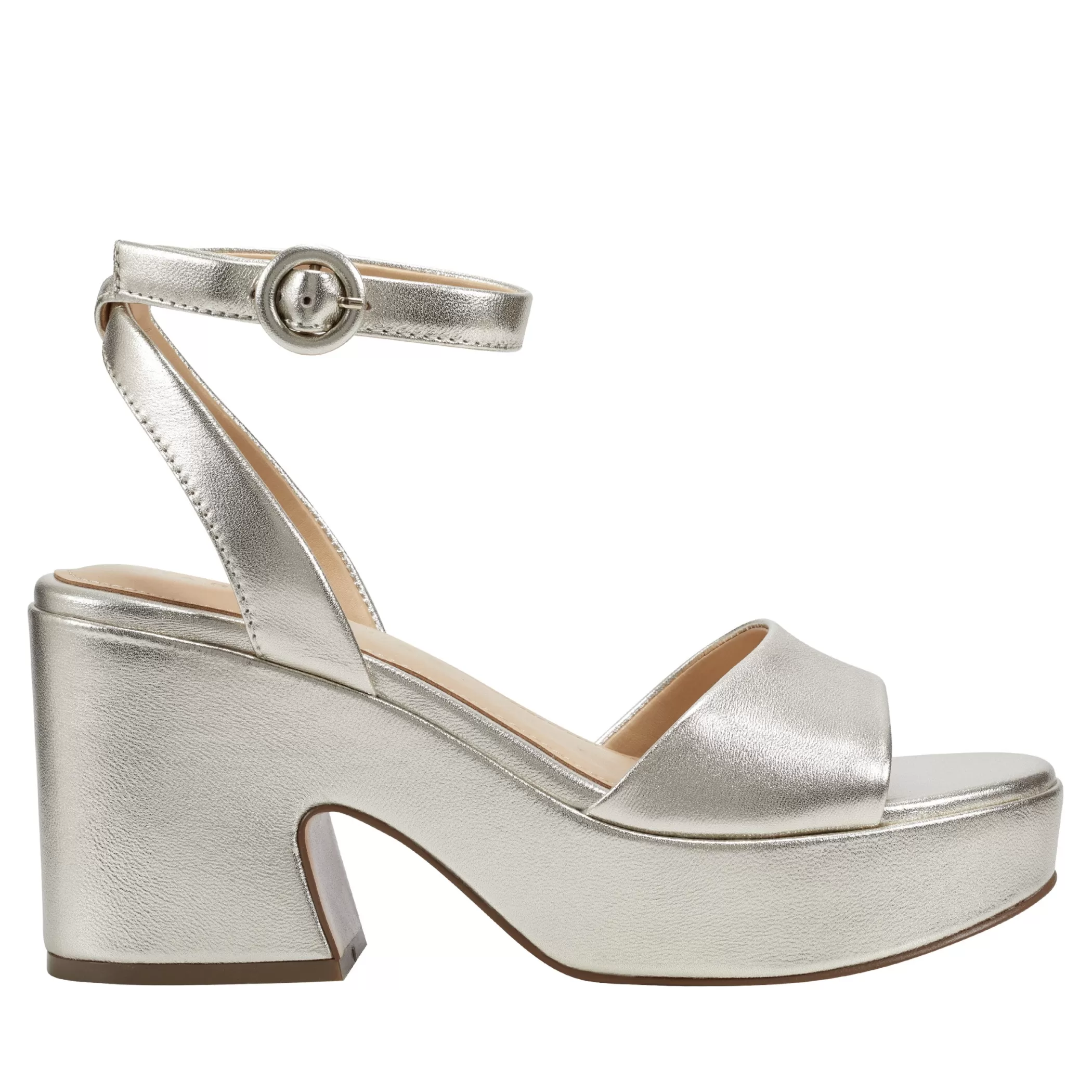 Sale Marc Fisher Razza Block Heel Platform Sandal Platino Leather