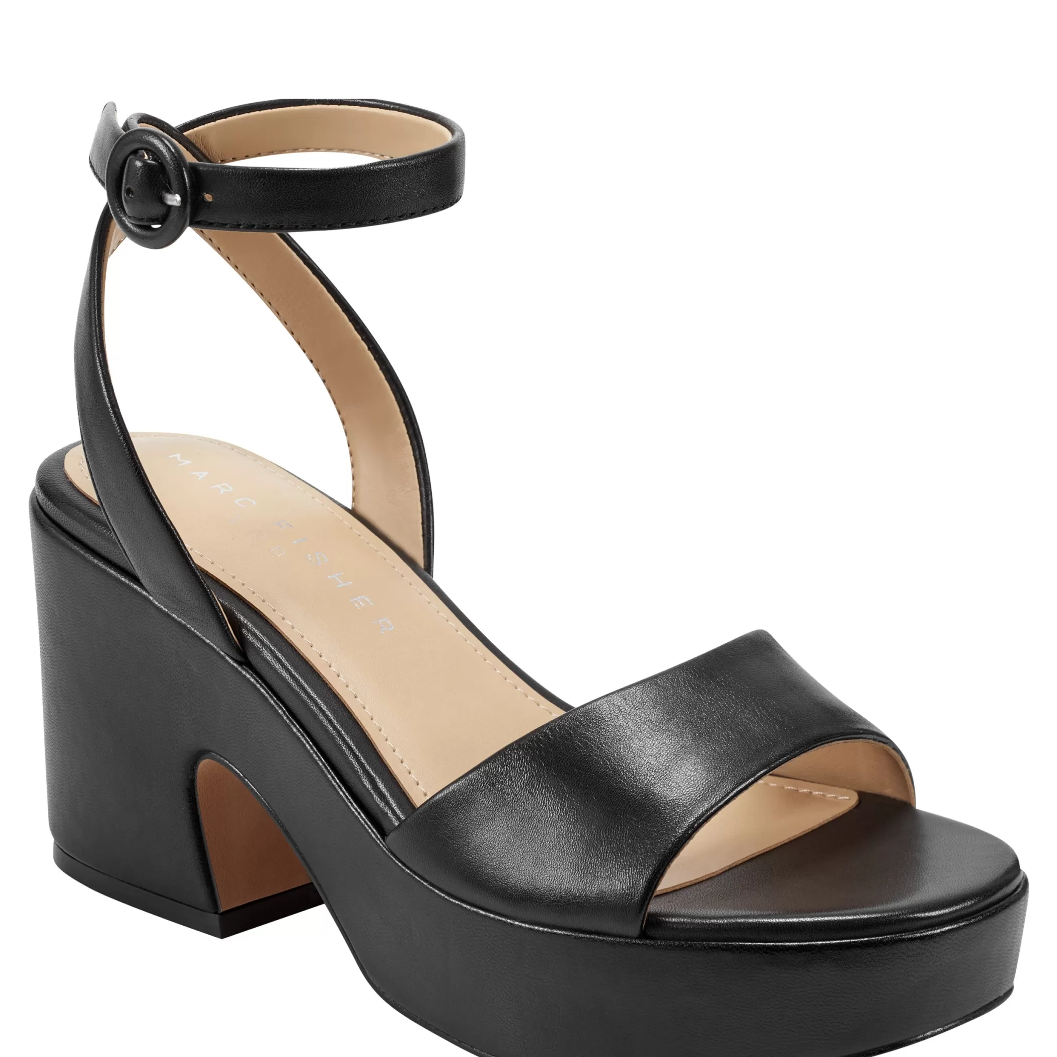 Best Marc Fisher Razza Block Heel Platform Sandal Black Leather