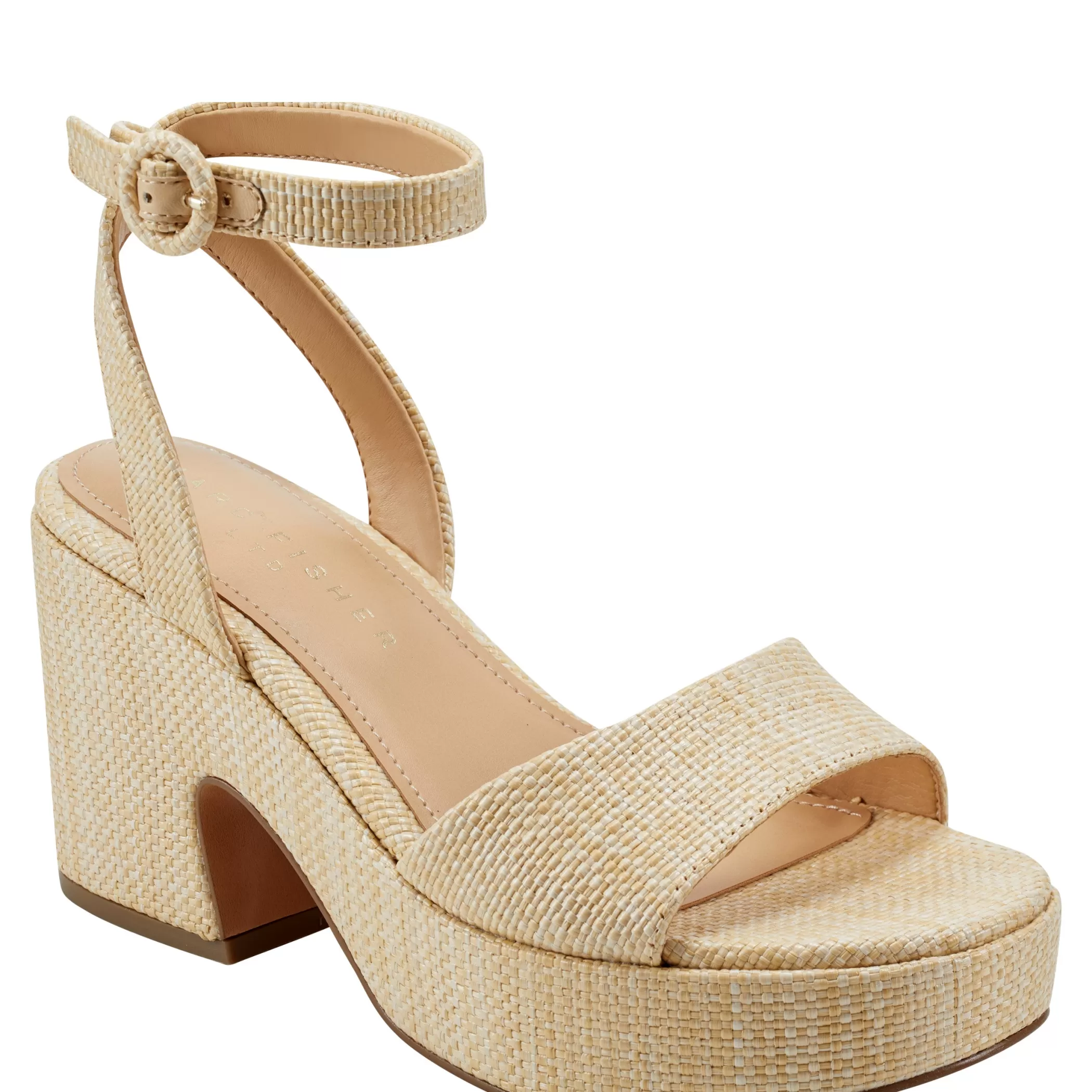 Sale Marc Fisher Razza Block Heel Platform Sandal Natural Raffia