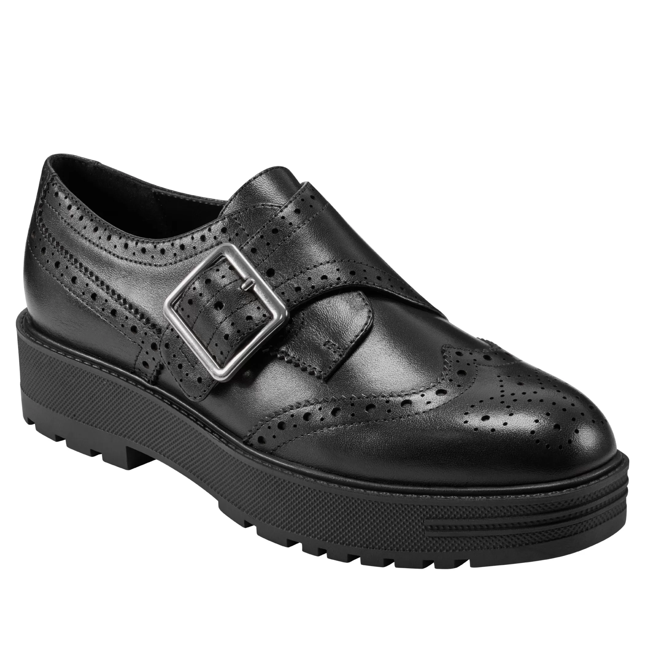 New Marc Fisher Remona Monk Strap Loafer Black Leather