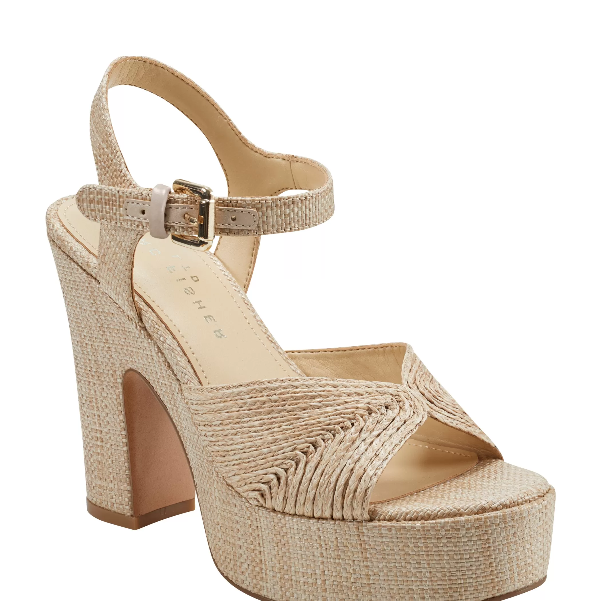 Discount Marc Fisher Starla Block Heel Platform Sandal Natural Raffia