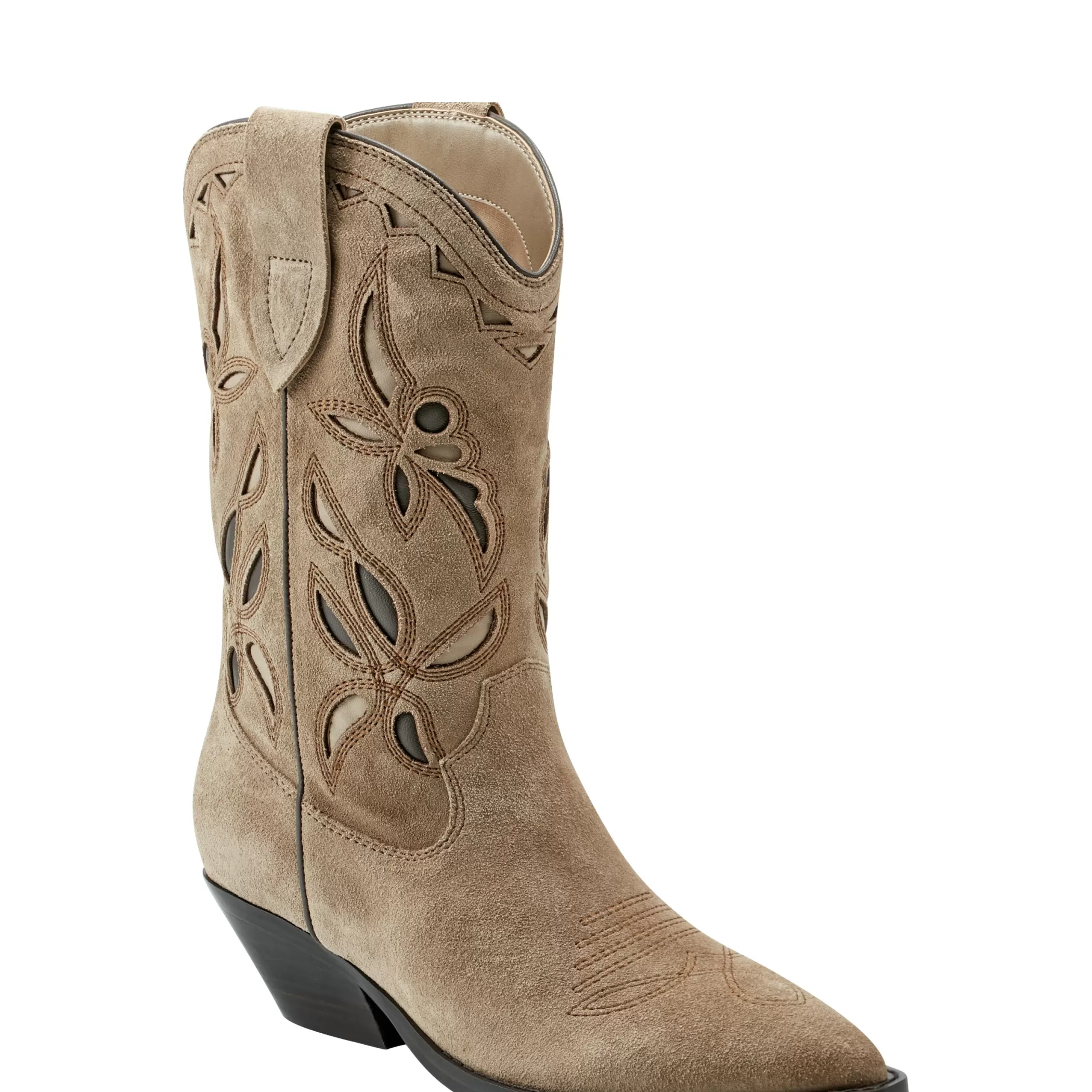 New Marc Fisher Trista Western Boot Natural Suede