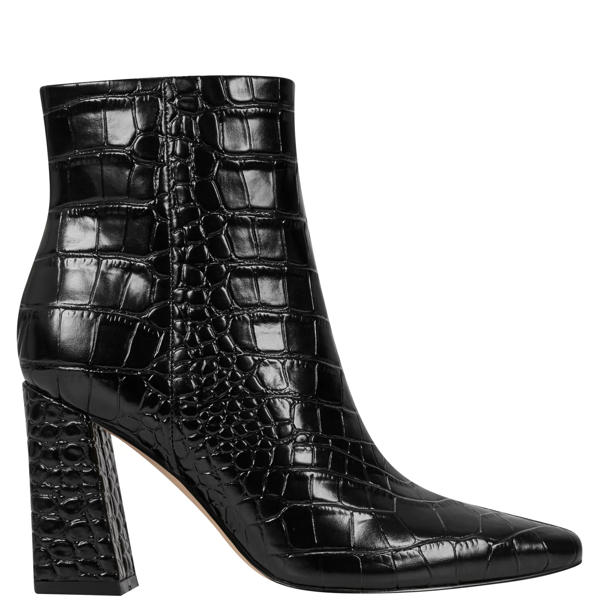 New Marc Fisher Yanara Heeled Bootie Black Croco Leather