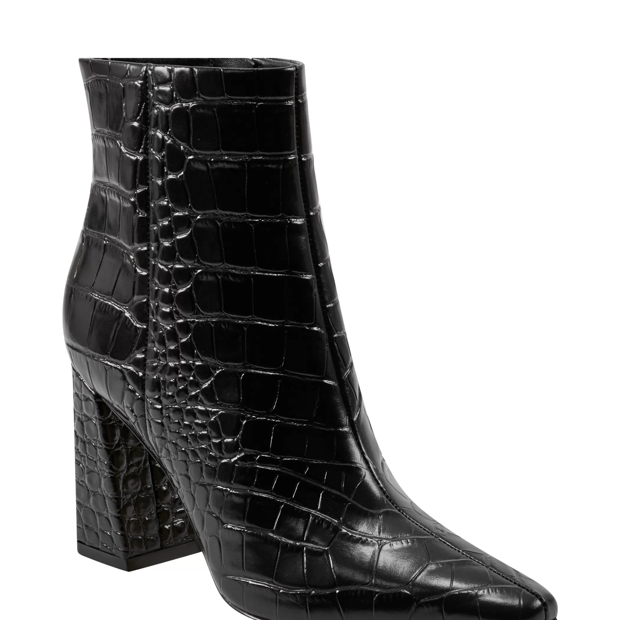 New Marc Fisher Yanara Heeled Bootie Black Croco Leather