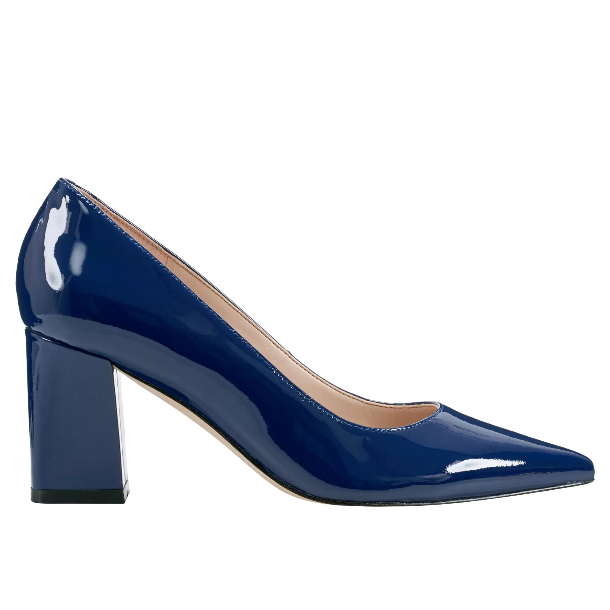 Cheap Marc Fisher Zala Block Heel Pointy Toe Pump Dark Blue Patent Leather