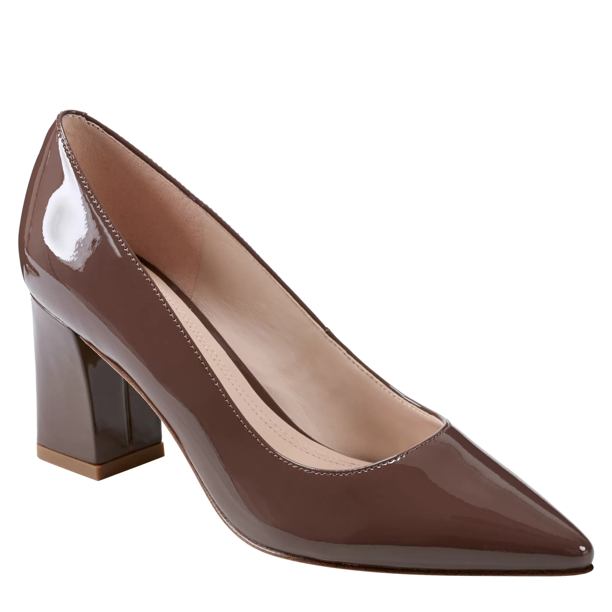 Best Marc Fisher Zala Block Heel Pointy Toe Pump Dark Brown Patent Leather