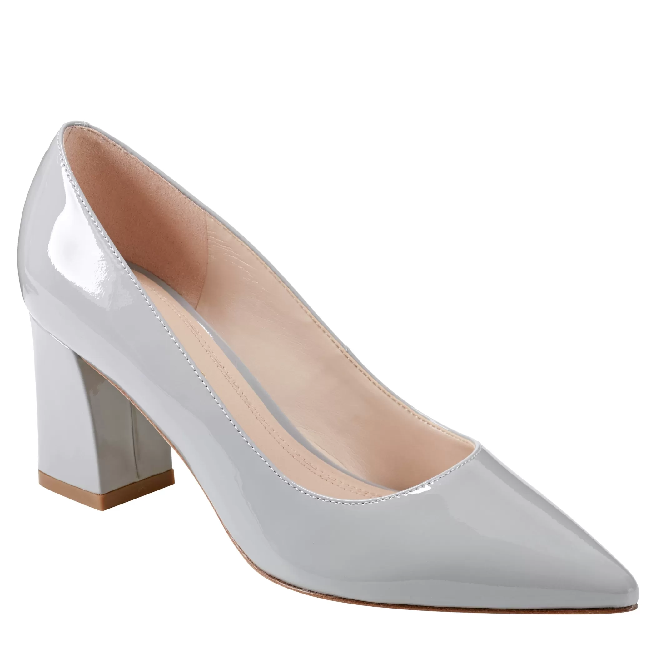 Best Sale Marc Fisher Zala Block Heel Pointy Toe Pump Grey Patent Leather