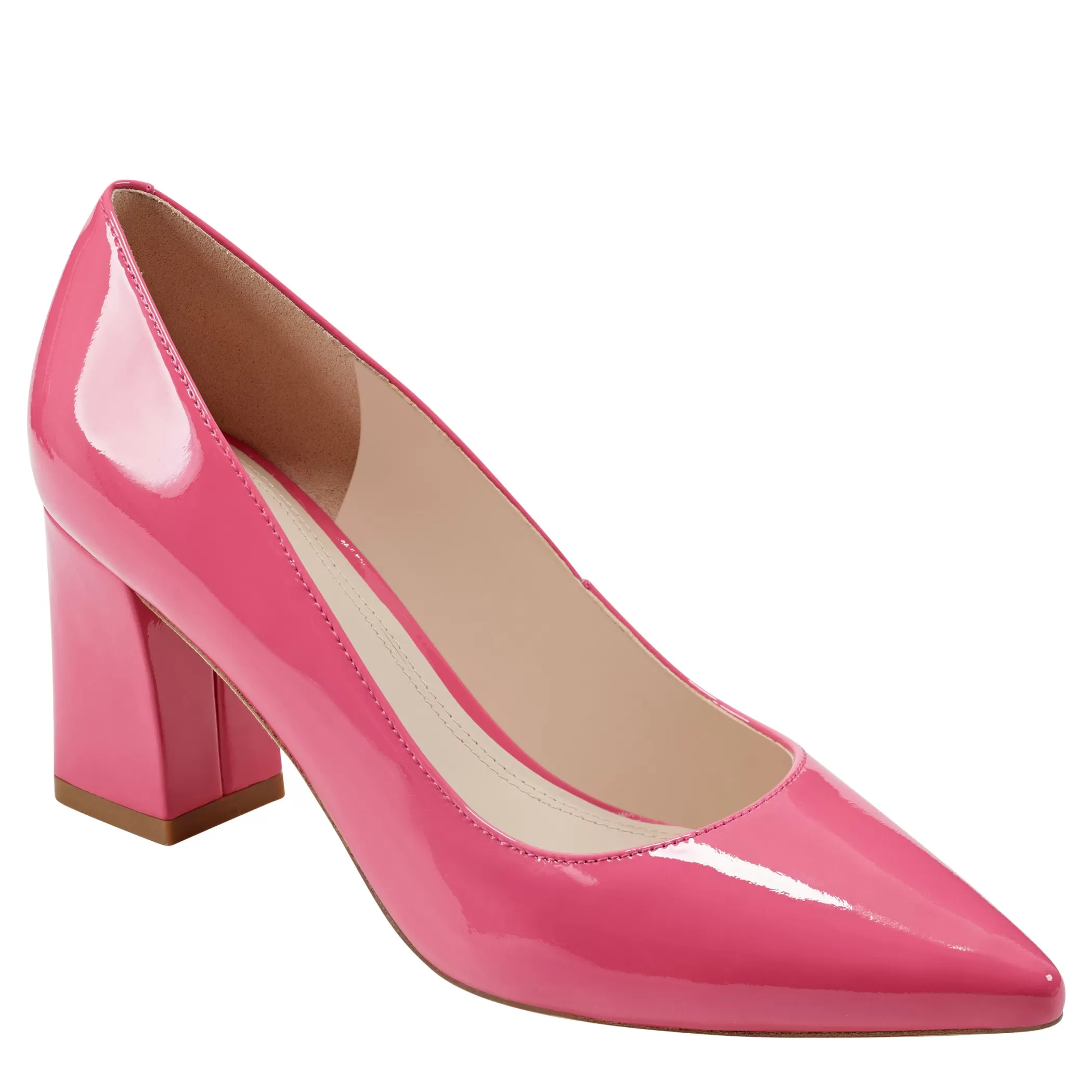 Fashion Marc Fisher Zala Block Heel Pointy Toe Pump Pink Patent Leather