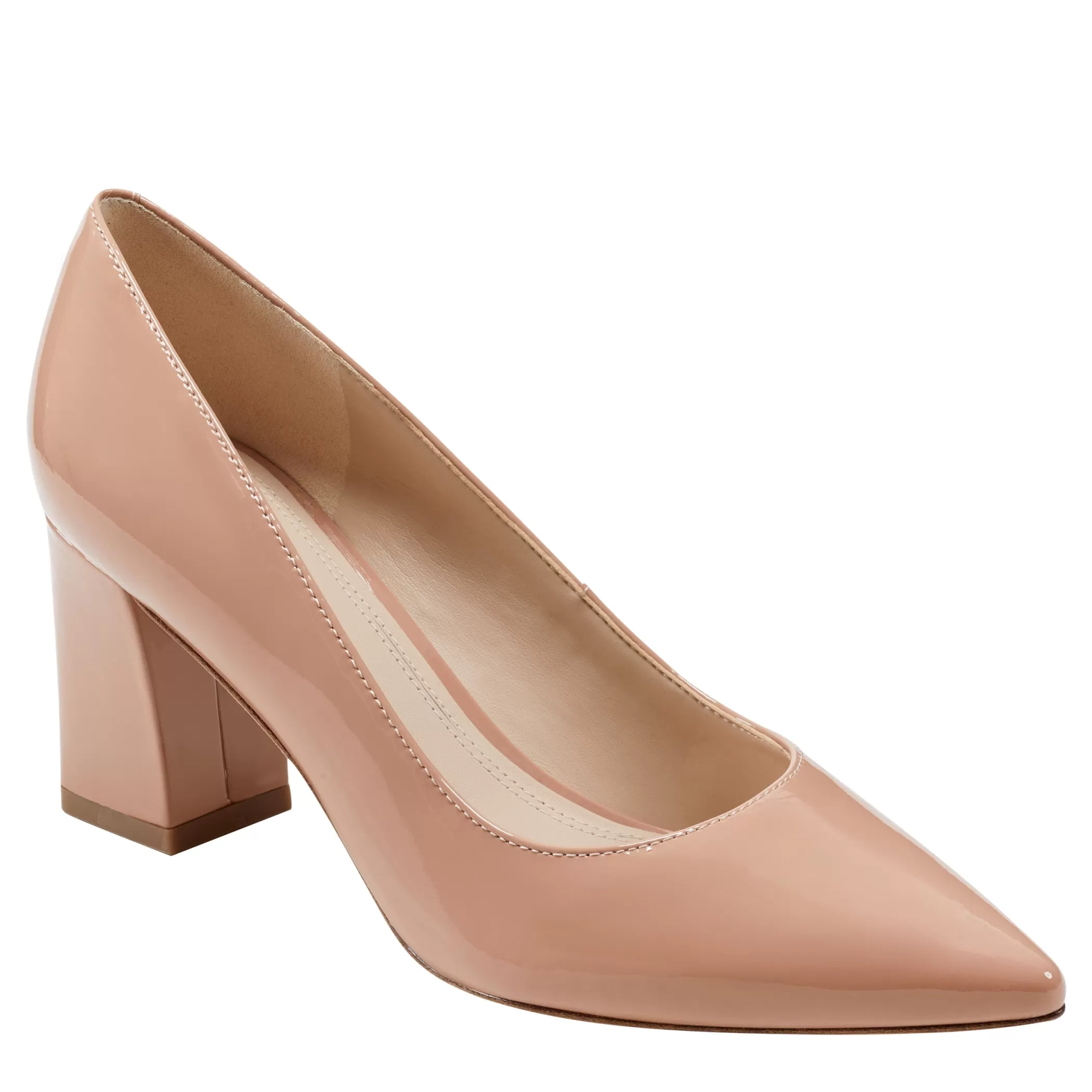 Clearance Marc Fisher Zala Block Heel Pointy Toe Pump Mocha Patent Leather