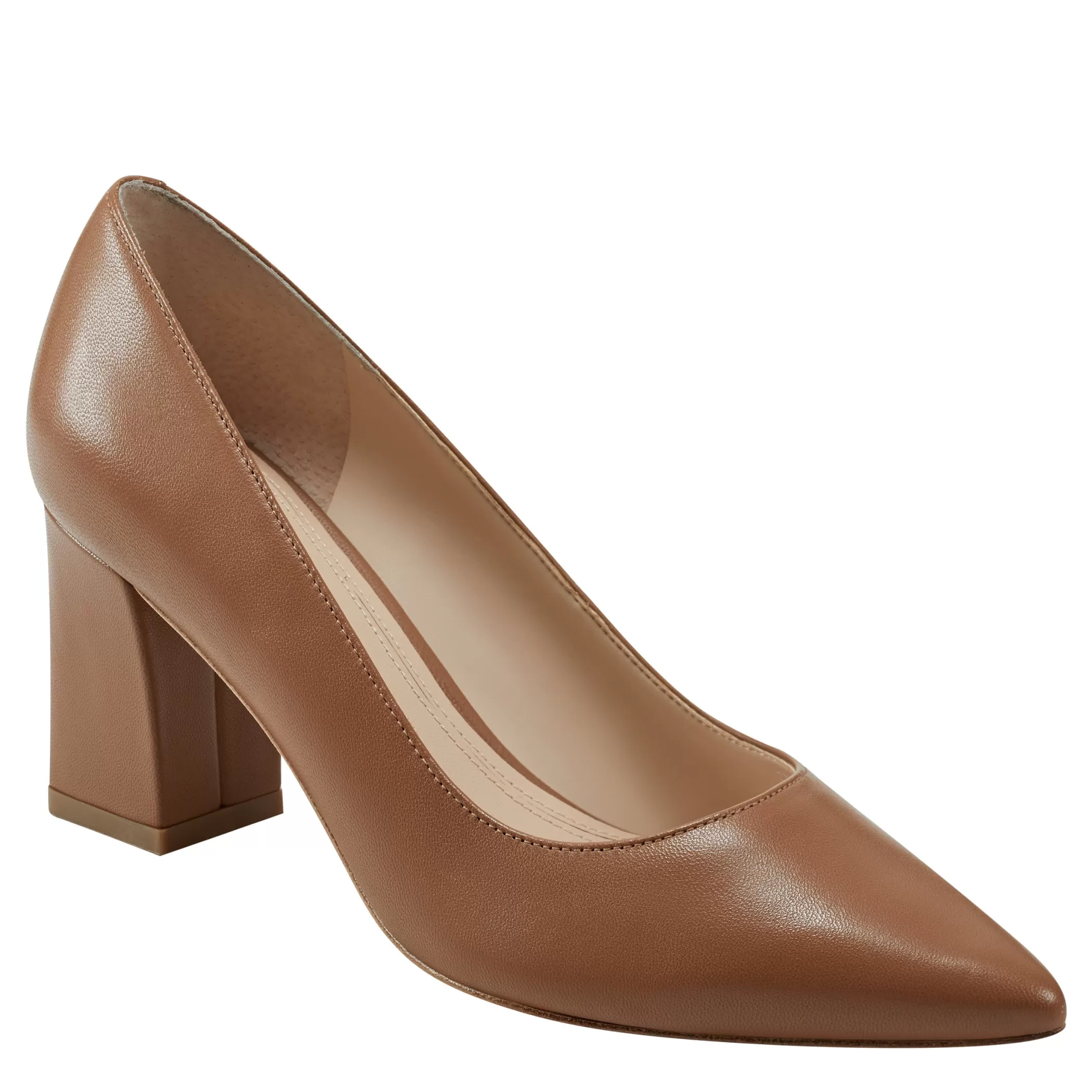 Cheap Marc Fisher Zala Block Heel Pointy Toe Pump Dark Natural Leather