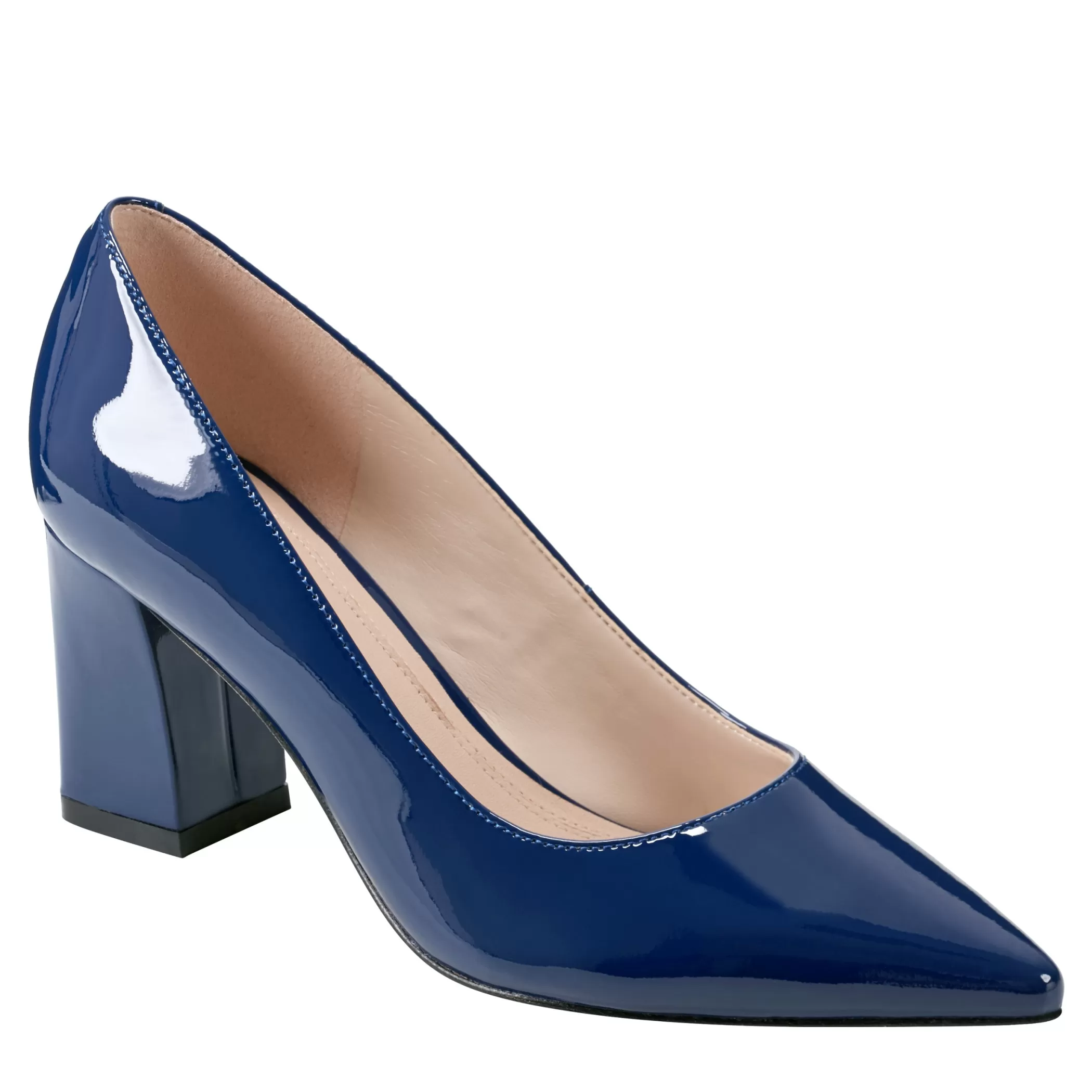 Cheap Marc Fisher Zala Block Heel Pointy Toe Pump Dark Blue Patent Leather